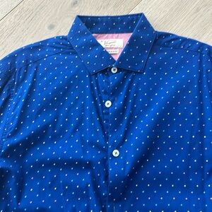 Penguin Long sleeve blue dress shirt with embroidered dots, 15.5, 32/33